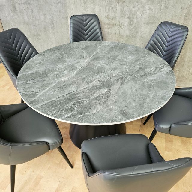 Combo bàn ăn tròn và 6 ghế ăn bọc da BBA234