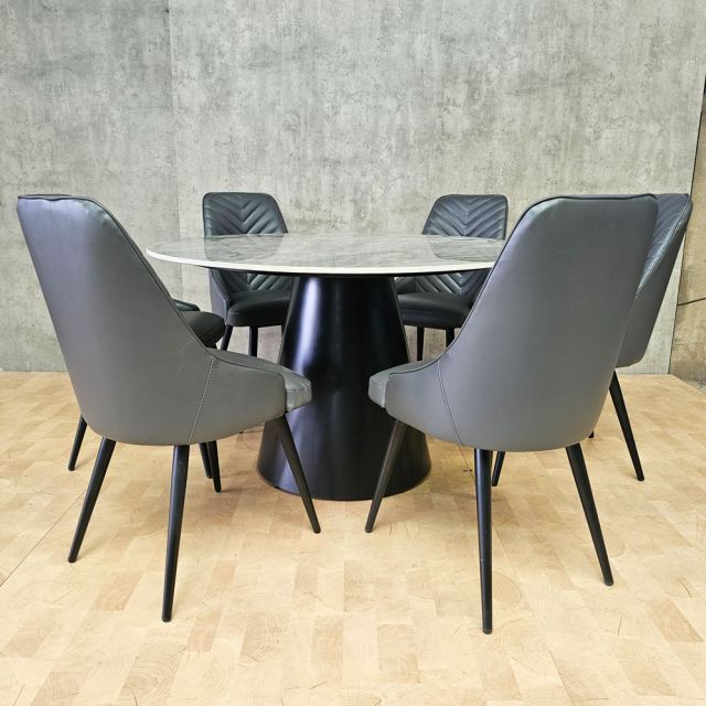 Combo bàn ăn tròn và 6 ghế ăn bọc da BBA234