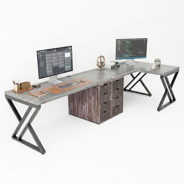 Bàn cụm 2 người ngồi chân tủ 320x130cm gỗ tự nhiên BD68187