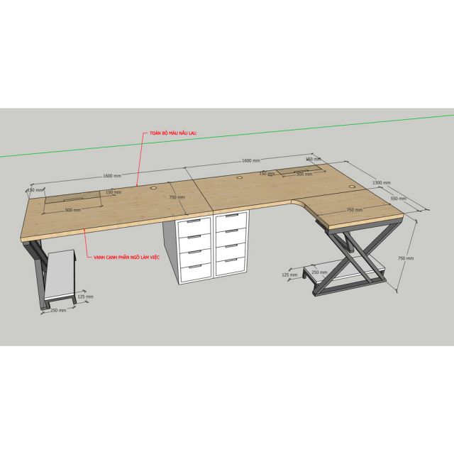 Bàn cụm 2 người ngồi chân tủ gỗ tự nhiên BD68187
