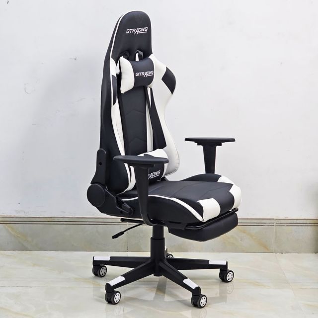 Ghế Gaming chân xoay bọc nệm trắng GC68036
