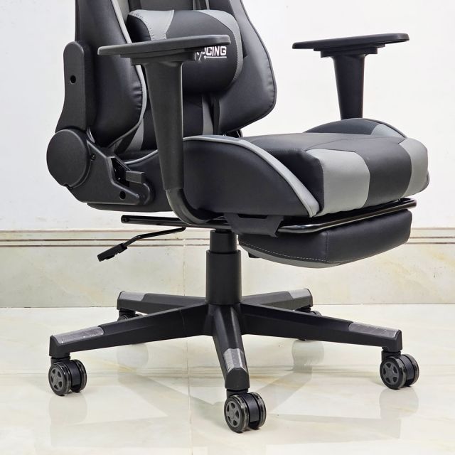Ghế Gaming chân xoay bọc nệm xám GC68038