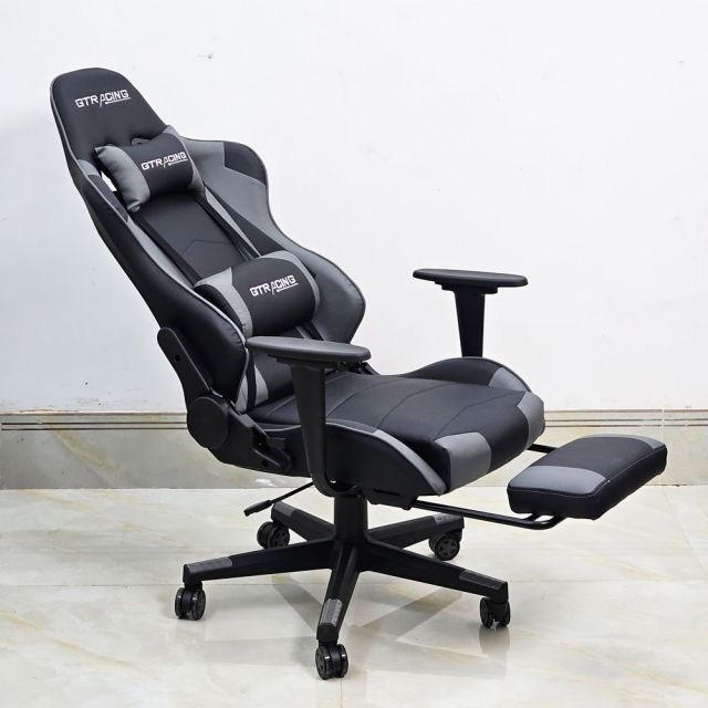 Ghế Gaming chân xoay bọc nệm xám GC68038