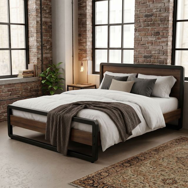 Giường khung sắt gỗ plywood cho nệm 160x200cm - GN68068