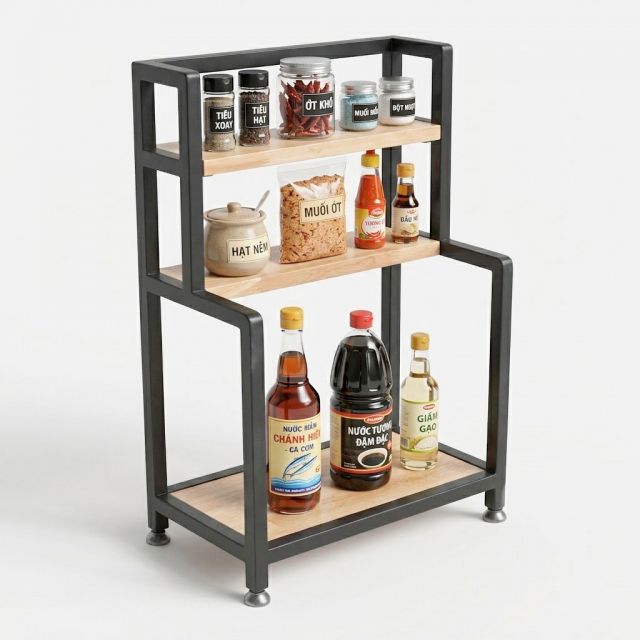 Kệ để gia vị 40x23x58cm gỗ cao su KDGV003