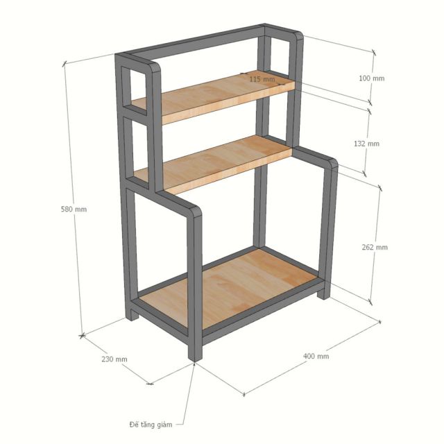 Kệ để gia vị 40x23x58cm gỗ cao su KDGV003