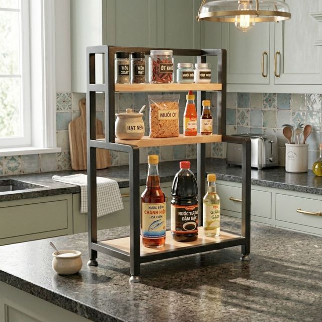 Kệ để gia vị 40x23x58cm gỗ cao su KDGV003