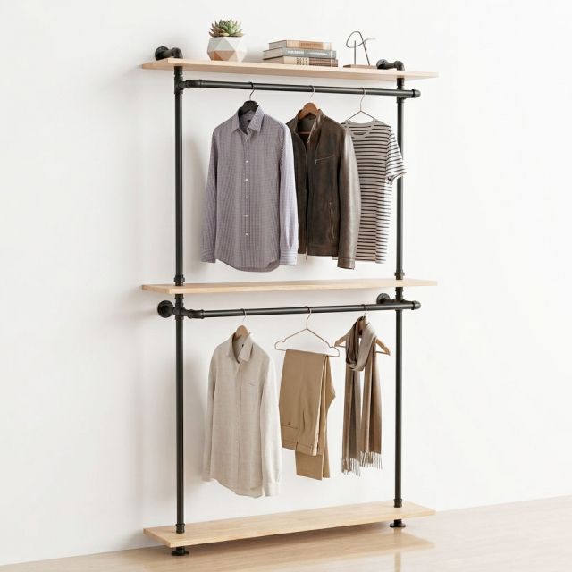 Kệ treo quần áo ống nước 120x25x215cm gỗ cao su PPF031