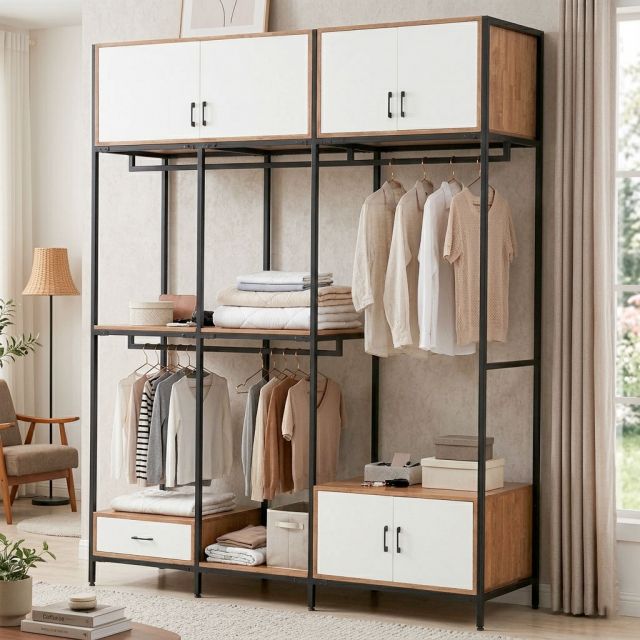 Kệ tủ treo quần áo 200x60x250cm gỗ cao su TQA68094