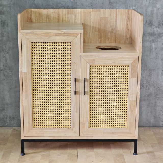 Tủ đựng thùng rác 80x40x95cm gỗ cao su TDR002