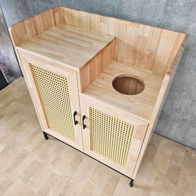 Tủ đựng thùng rác 80x40x95cm gỗ cao su TDR002