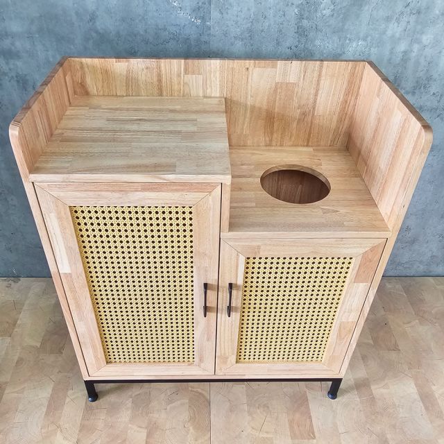 Tủ đựng thùng rác 80x40x95cm gỗ cao su TDR002