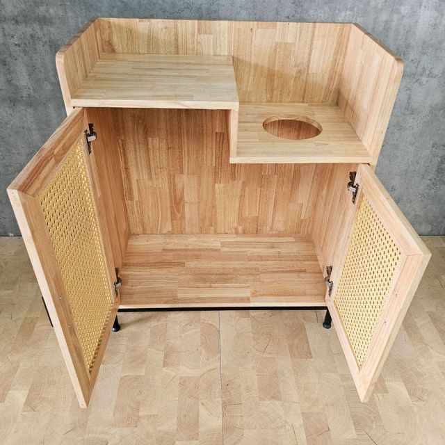 Tủ đựng thùng rác 80x40x95cm gỗ cao su TDR002