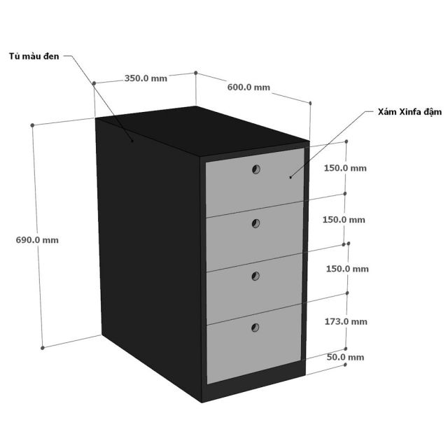 Tủ cá nhân 60x35x70cm gỗ cao su TCN68095