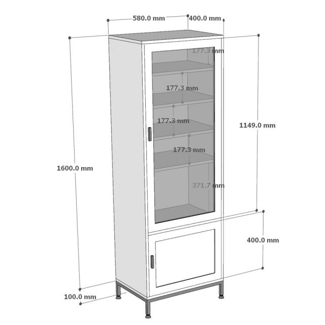 Tủ trưng bày cửa kính 58x40x170cm gỗ cao su KTB68270