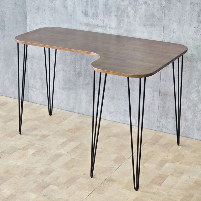 Bàn làm việc góc L bo cạnh 120x80cm gỗ cao su chân sắt Hairpin CD68023