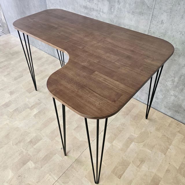 Bàn làm việc góc L bo cạnh 120x80cm gỗ cao su chân sắt Hairpin CD68023