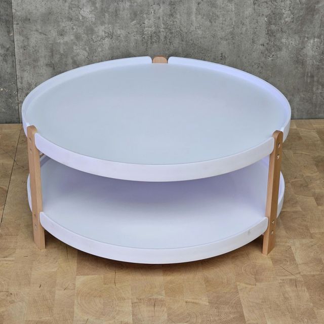 Bàn sofa tròn 2 tầng đường kính 82cm nhựa chân gỗ - ST3058B