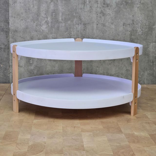 Bàn sofa tròn 2 tầng đường kính 82cm nhựa chân gỗ - ST3058B