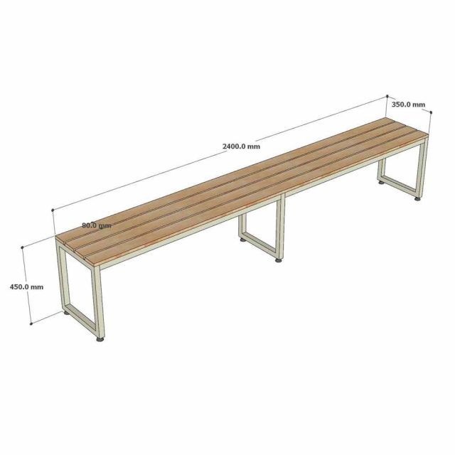 Ghế băng dài 240x35cm gỗ cao su chân sắt GBD076