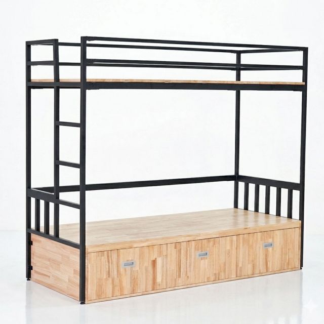 Giường tầng lắp ráp 80x200cm gỗ cao su GT020