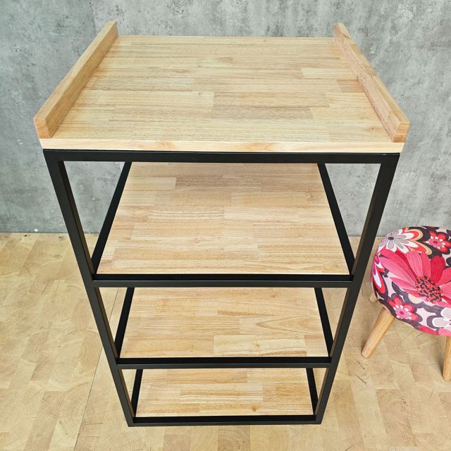 Kệ nhà bếp 4 tầng 55x45x90cm gõ cao su khung chân sắt KB68091
