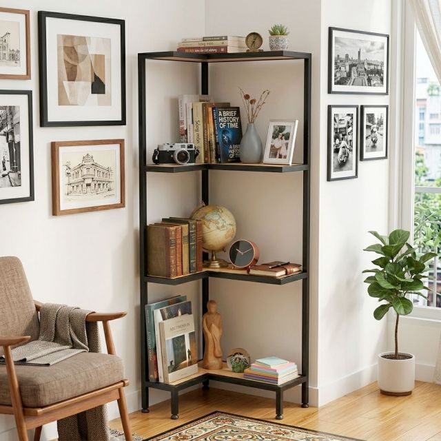Kệ góc tường 45x40x130cm gỗ cao su KGT68060