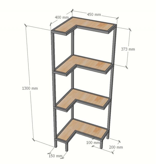 Kệ góc tường 45x40x130cm gỗ cao su KGT68060
