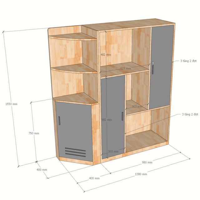Hệ kệ trang trí 130x40x155cm gỗ cao su KTT68082