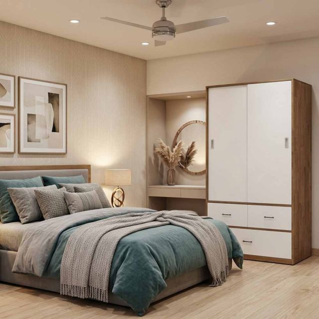 Tủ quần áo cửa lùa có hộc kéo gỗ cao su TQA68039