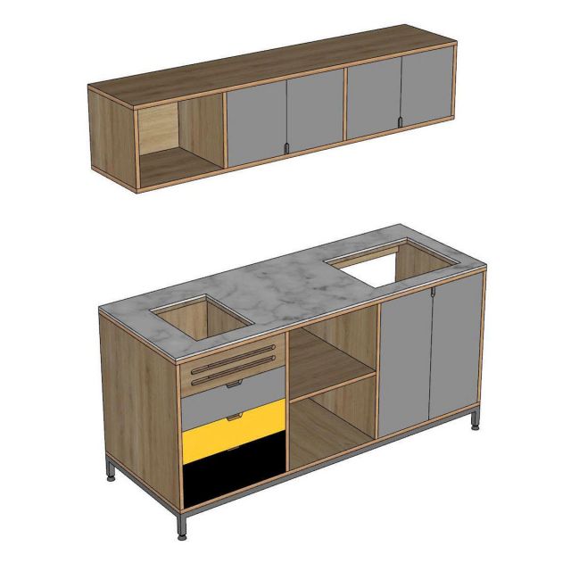 Bộ tủ bếp ngang 160cm gỗ plywood BTB68022