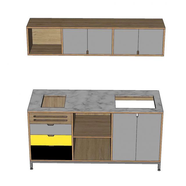 Bộ tủ bếp ngang 160cm gỗ plywood BTB68022