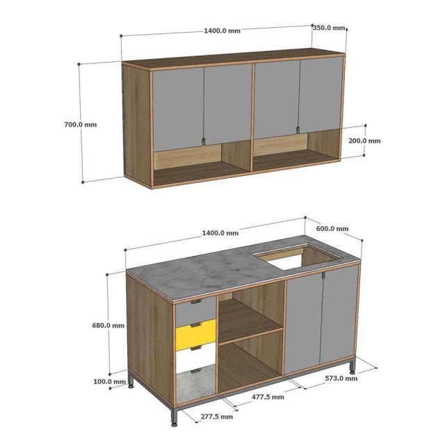 Bộ tủ bếp ngang 140cm gỗ plywood BTB68023