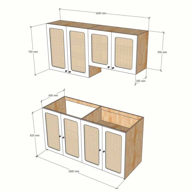 Bộ tủ bếp mini gỗ cao su BTB68022