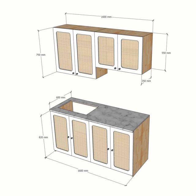 Bộ tủ bếp mini gỗ cao su BTB68022