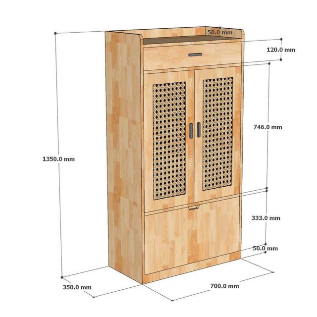 Tủ giày 70x35x130cm gỗ cao su KG68125