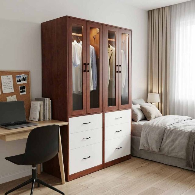 Tủ quần áo đôi 120x60x200cm gỗ cao su TQA68100