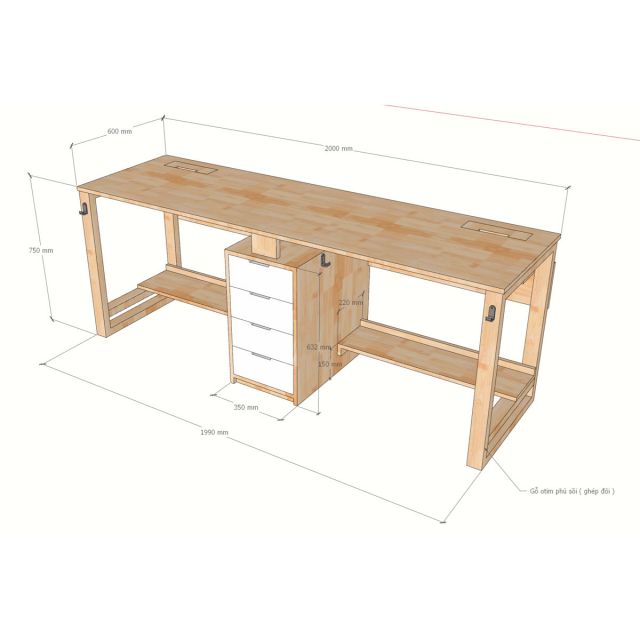 Bàn cụm 2 người gỗ otim phủ venner sồi BD68192