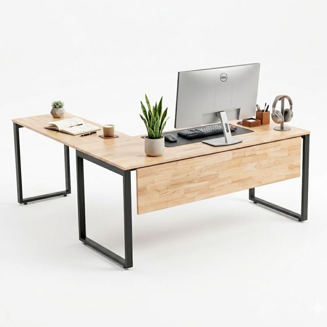 Bàn góc chữ L 170x180cm gỗ cao su hệ Rectang HBRT139