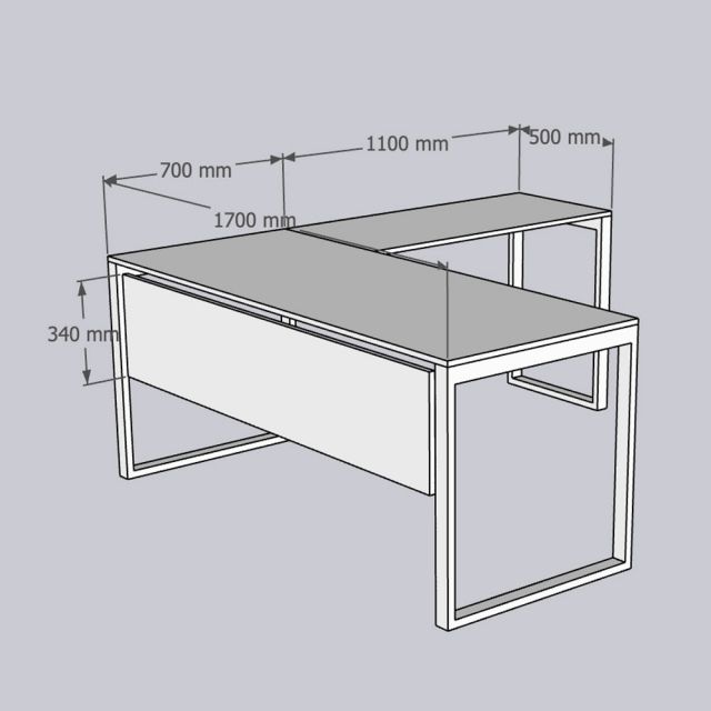 Bàn góc chữ L 170x180cm gỗ cao su hệ Rectang HBRT139