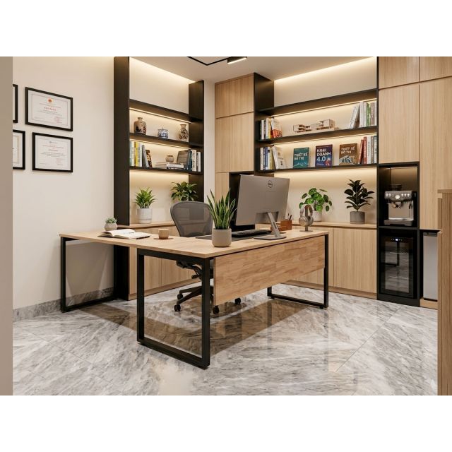 Bàn góc chữ L 170x180cm gỗ cao su hệ Rectang HBRT139
