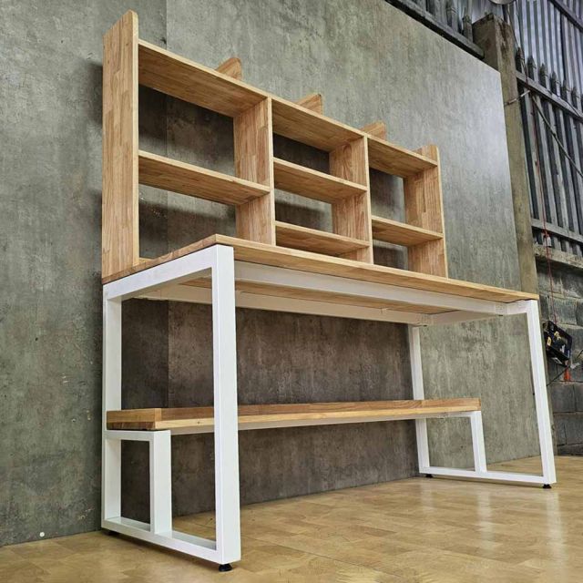 Bàn học liền kệ sách 160x60x155cm gỗ cao su FD68092