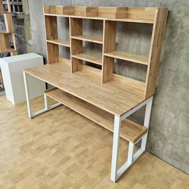 Bàn học liền kệ sách 160x60x155cm gỗ cao su FD68092