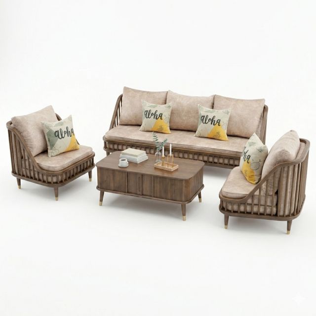 Combo bộ bàn ghế sofa KBH gỗ Ash CBSF68062