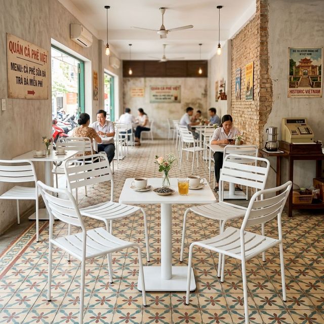 Combo bàn cafe vuông và 4 ghế sắt CBCF361