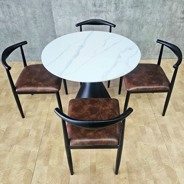 Combo bàn tròn 90cm mặt ceramic và 4 cái ghế Bull sắt CBCF359