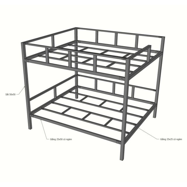 Giường tầng lắp ráp cho nệm 180x200cm gỗ cao su GT021