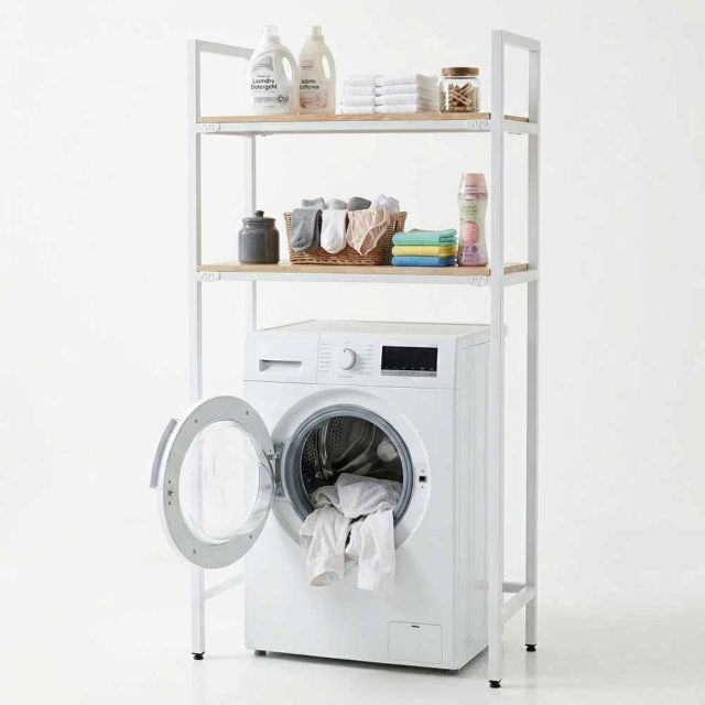 Kệ máy giặt 94x40x180cm gỗ cao su khung sắt KMG68035
