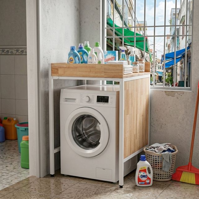 Kệ máy giặt 72x70x115cm gỗ cao su KMG68034