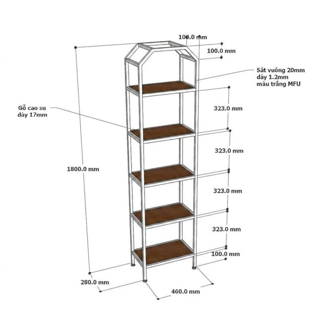 Kệ trang trí 46x28x180cm gỗ cao su KTT68084